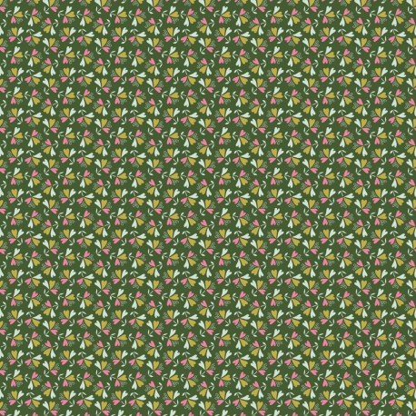 coton fleurs sur fond vert