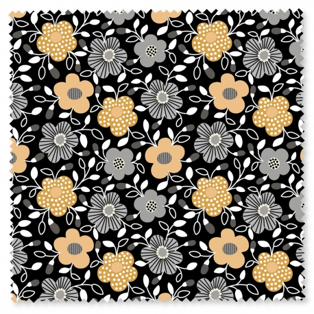 Coton bio Felicity Fabrics Dotty Flora noir